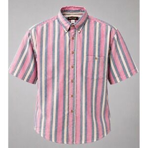 Vintage Pache Shirt Men's XL Striped Cotton Button Down Short Sleeve Hong Kong